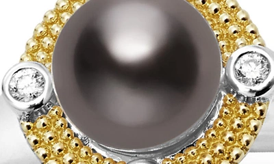Lagos 18k Yellow Gold & Sterling Silver Luna Black Tahitian Pearl & Diamond Halo Ring In Luna Blk