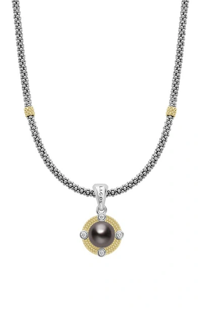 Shop Lagos Luna Freshwater Pearl & Diamond Lux Pendant Necklace In Silver