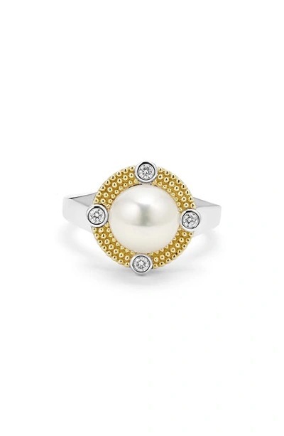 Shop Lagos Luna Freshwater Pearl & Diamond Lux Ring In Silver