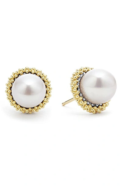 Shop Lagos Luna Freshwater Pearl Lux Stud Earrings In Gold/silver
