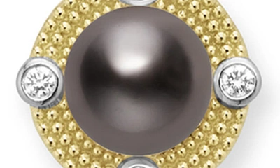 Lagos 18k Yellow Gold & Sterling Silver Luna Black Tahitian Pearl & Diamond Pendant Necklace, 18 In Silver