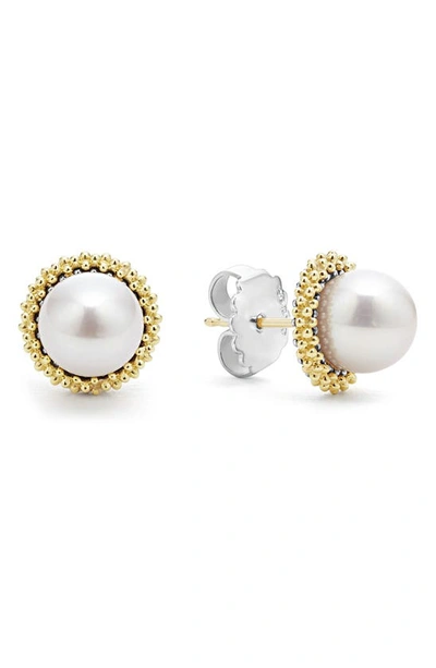 Shop Lagos Luna Freshwater Pearl Lux Stud Earrings In Gold/silver