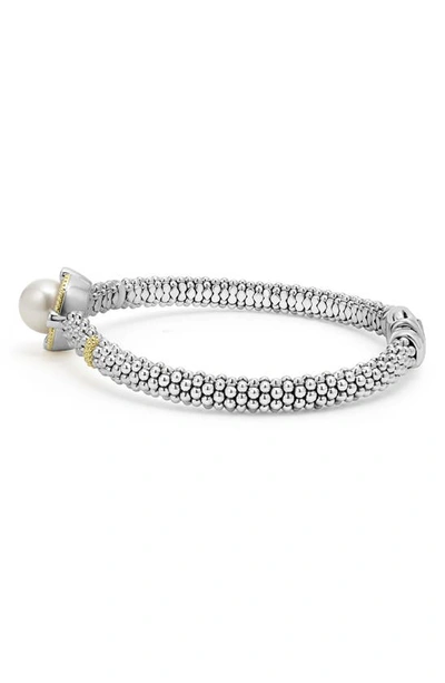 Lagos 18k Yellow Gold & Sterling Silver Luna Cultured Freshwater Pearl & Diamond Caviar Bead Bracelet In Silver