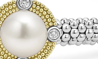 Lagos 18k Yellow Gold & Sterling Silver Luna Cultured Freshwater Pearl & Diamond Caviar Bead Bracelet In Silver