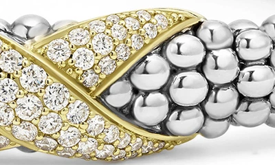 Lagos 18k Yellow Gold & Sterling Silver Embrace Diamond Pave X Station Caviar Bead Bracelet In Silver