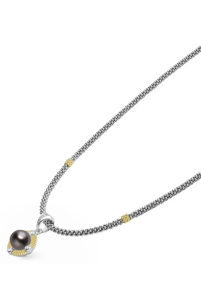 Lagos 18k Yellow Gold & Sterling Silver Luna Black Tahitian Pearl & Diamond Pendant Necklace, 16 In Silver