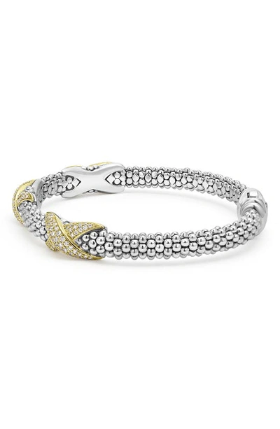 Shop Lagos Embrace Pavé Diamond Station Bracelet In Silver