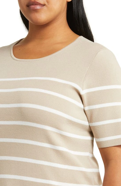 Tahari Stripe Short Sleeve Sweater In Sand Ivory