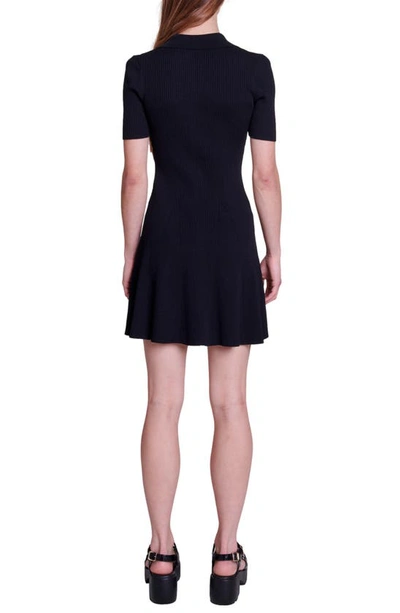 Shop Maje Rimosette Short Sleeve Rib Mini Shirtdress In Black