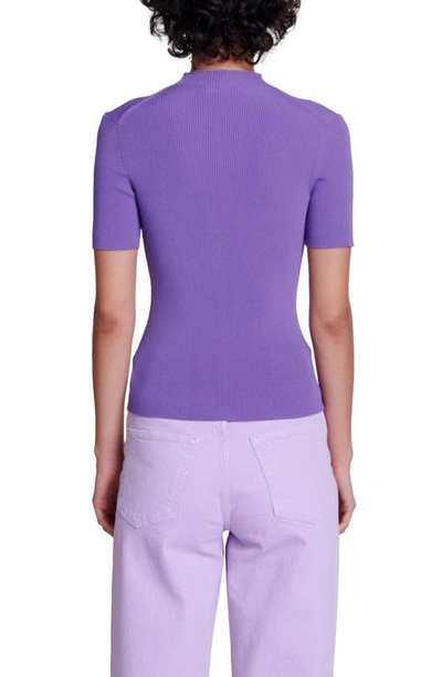 Shop Maje Missiani Clover Patch Rib Mock Neck Sweater In Purple