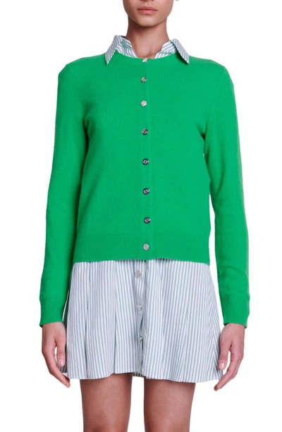 Maje Womens Verts Round-neck Long-sleeve Stretch-wool And Cashmere-blend Cardigan In Green