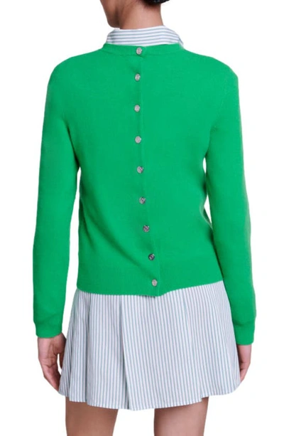 Shop Maje Mirabo Dual Button Wool & Cashmere Blend Cardigan In Green