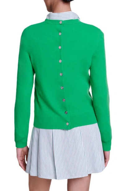 Maje Womens Verts Round-neck Long-sleeve Stretch-wool And Cashmere-blend Cardigan In Green