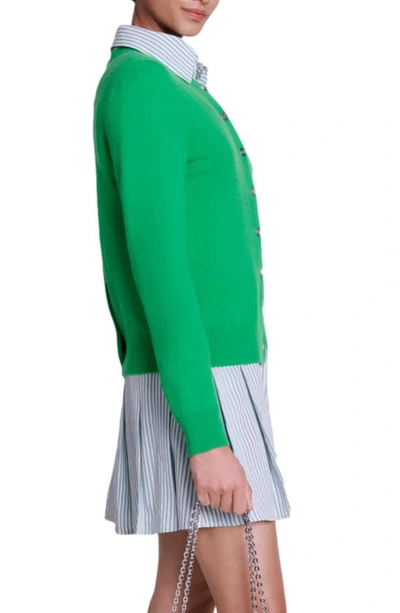 Shop Maje Mirabo Dual Button Wool & Cashmere Blend Cardigan In Green