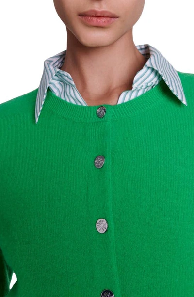Maje Womens Verts Round-neck Long-sleeve Stretch-wool And Cashmere-blend Cardigan In Green
