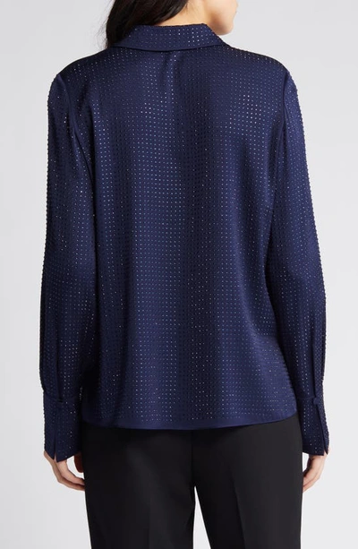 Shop Kobi Halperin Renana Perforated Stretch Silk Shirt In Midnight Blue