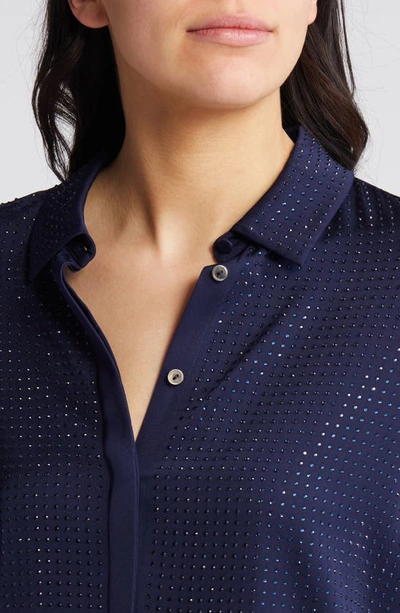 Shop Kobi Halperin Renana Perforated Stretch Silk Shirt In Midnight Blue
