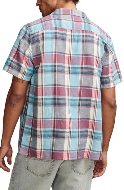Shop Lucky Brand Plaid Linen Blend Camp Shirt In Blue/ Red