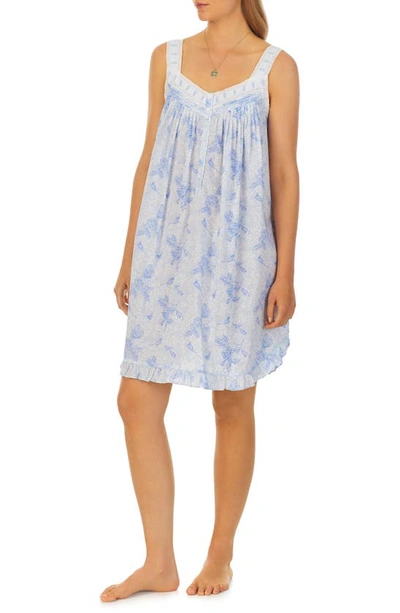 Shop Eileen West Sleeveless Cotton Lawn Short Nightgown In Blue Print