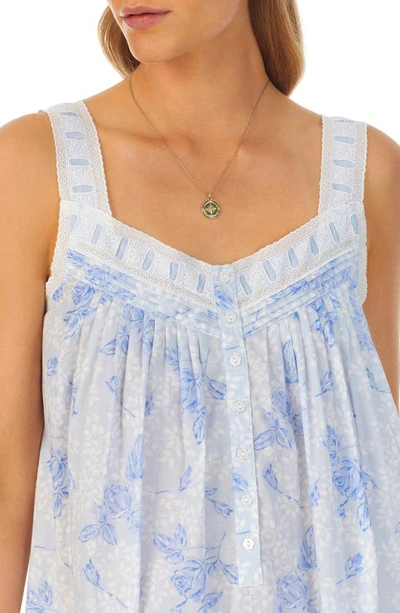Shop Eileen West Sleeveless Cotton Lawn Short Nightgown In Blue Print