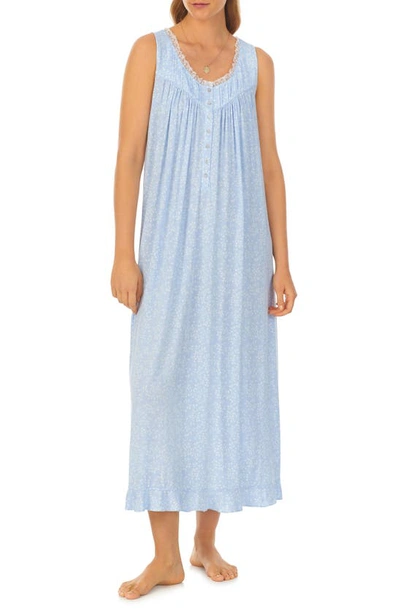 Shop Eileen West Floral Lace Trim Sleeveless Ballet Nightgown In Blue Print