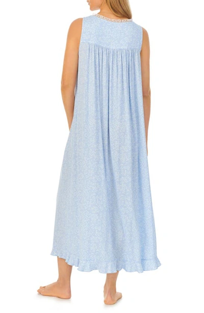 Shop Eileen West Floral Lace Trim Sleeveless Ballet Nightgown In Blue Print