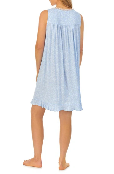 Shop Eileen West Floral Lace Trim Sleeveless Short Nightgown In Blue Print