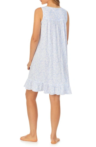 Shop Eileen West Floral Lace Trim Sleeveless Short Nightgown In White Blue