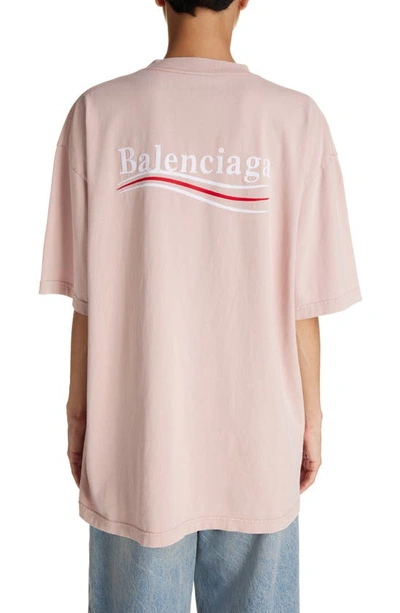 Shop Balenciaga Political Cotton Logo Tee In Light Pink/ White