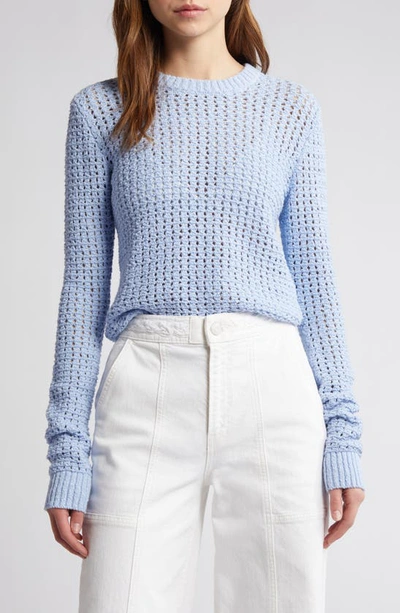 Shop Frame Open Stitch Cotton Crewneck Sweater In Light Blue