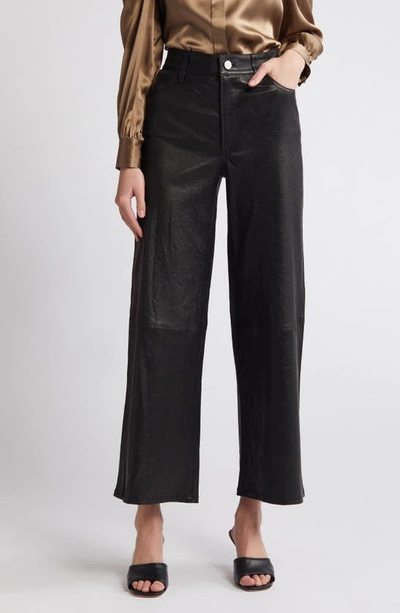 Shop Frame Slim High Waist Wide Leg Crop Leather Pants In Black