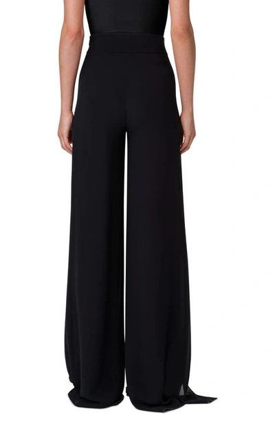 Akris Layered Front-slits Silk Georgette Wide-leg Pants In Black