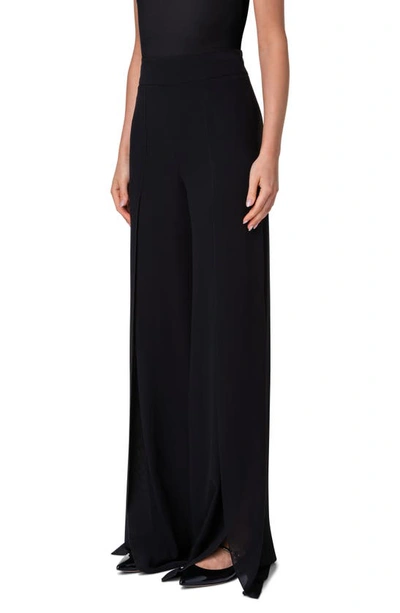 Akris Layered Front-slits Silk Georgette Wide-leg Pants In Black