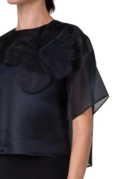 Shop Akris Poppy Patch Crop Silk Organza Top In Black