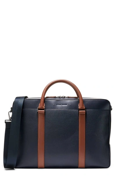 Shop Cole Haan Triboro Leather Briefcase In Navy/ New British Tan
