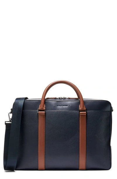 Cole Haan Triboro Leather Briefcase In Navy/ New British Tan