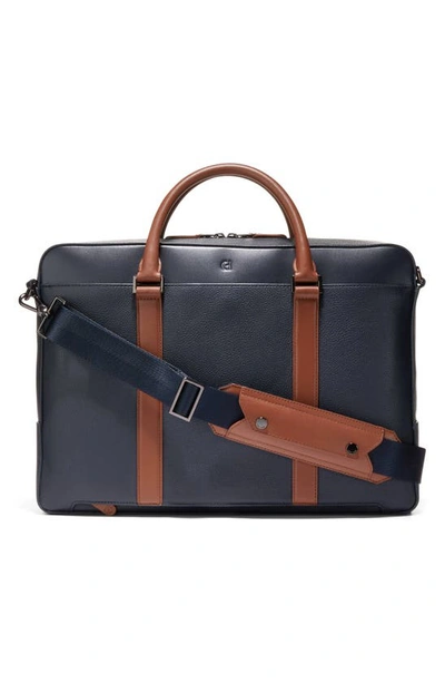 Cole Haan Triboro Leather Briefcase In Navy/ New British Tan