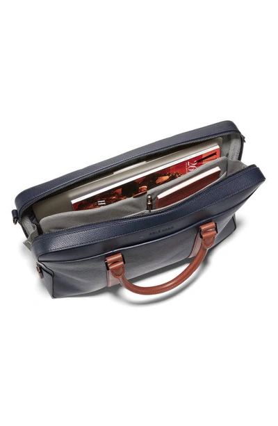 Cole Haan Triboro Leather Briefcase In Navy/ New British Tan