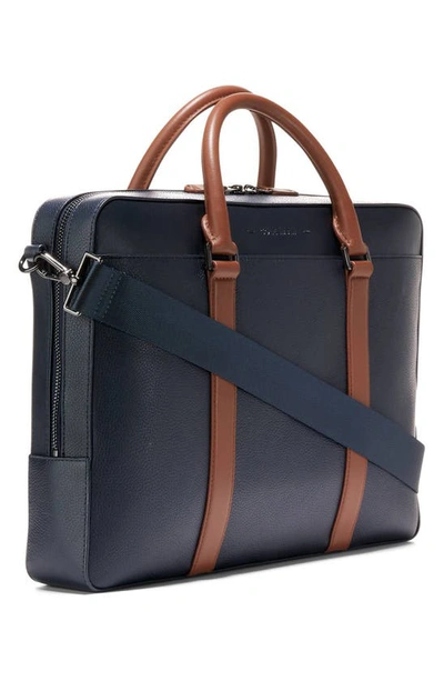 Cole Haan Triboro Leather Briefcase In Navy/ New British Tan