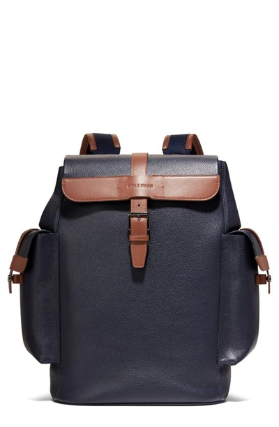 Shop Cole Haan Triboro Leather Backpack In Navy/ New British Tan