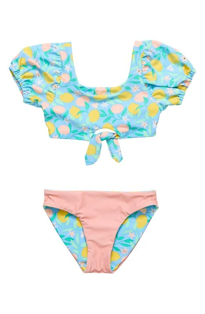 Snapper Rock Toddler, Child Girls Lemon Drops Knot Front Bikini In Blue Multi