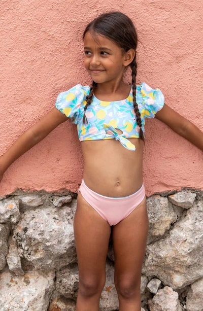 Snapper Rock Toddler, Child Girls Lemon Drops Knot Front Bikini In Blue Multi