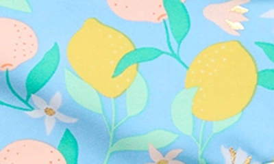 Shop Snapper Rock Kids' Lemon Drops Puff Sleeve Knot Front Two-piece Swimsuit In Blue Multi