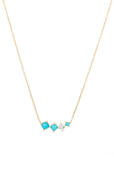 Shop Adina Reyter Gradient Turquoise & Diamond Curved Pendant Necklace In Yellow Gold
