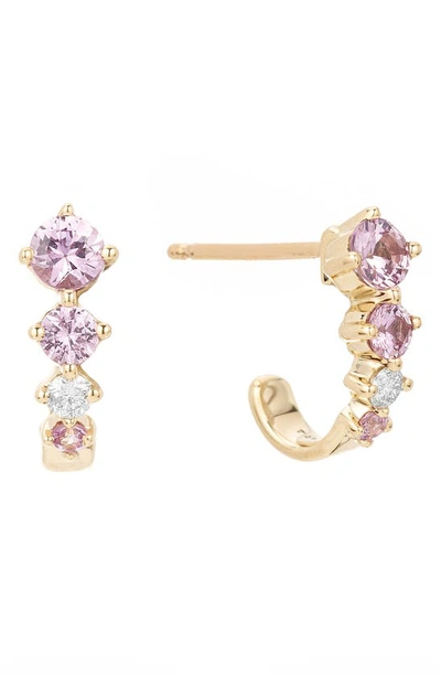 Shop Adina Reyter Pink Sapphire & Diamond J Hoop Earrings In Yellow Gold