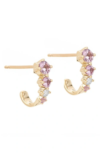 Shop Adina Reyter Pink Sapphire & Diamond J Hoop Earrings In Yellow Gold