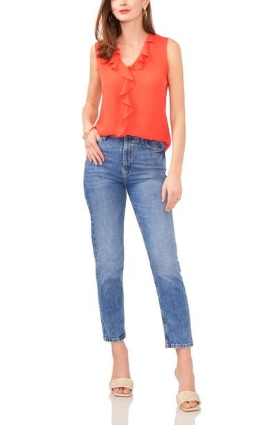 Shop Vince Camuto Ruffle Neck Sleeveless Georgette Blouse In Tulip Red