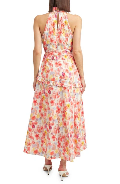 Shop En Saison Giada Print Ruffle Sleeveless Midi Dress In Coral Multi