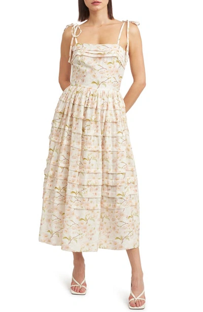 Shop En Saison Callie Floral Midi Dress In Peony Green