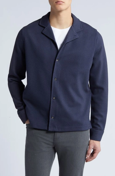 Shop Ted Baker Pendul Textured Long Sleeve Cotton Jersey Camp Shirt In Navy